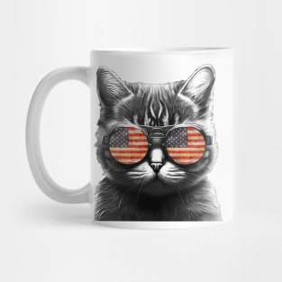 Cool cat with sunglasses and American flag Mug